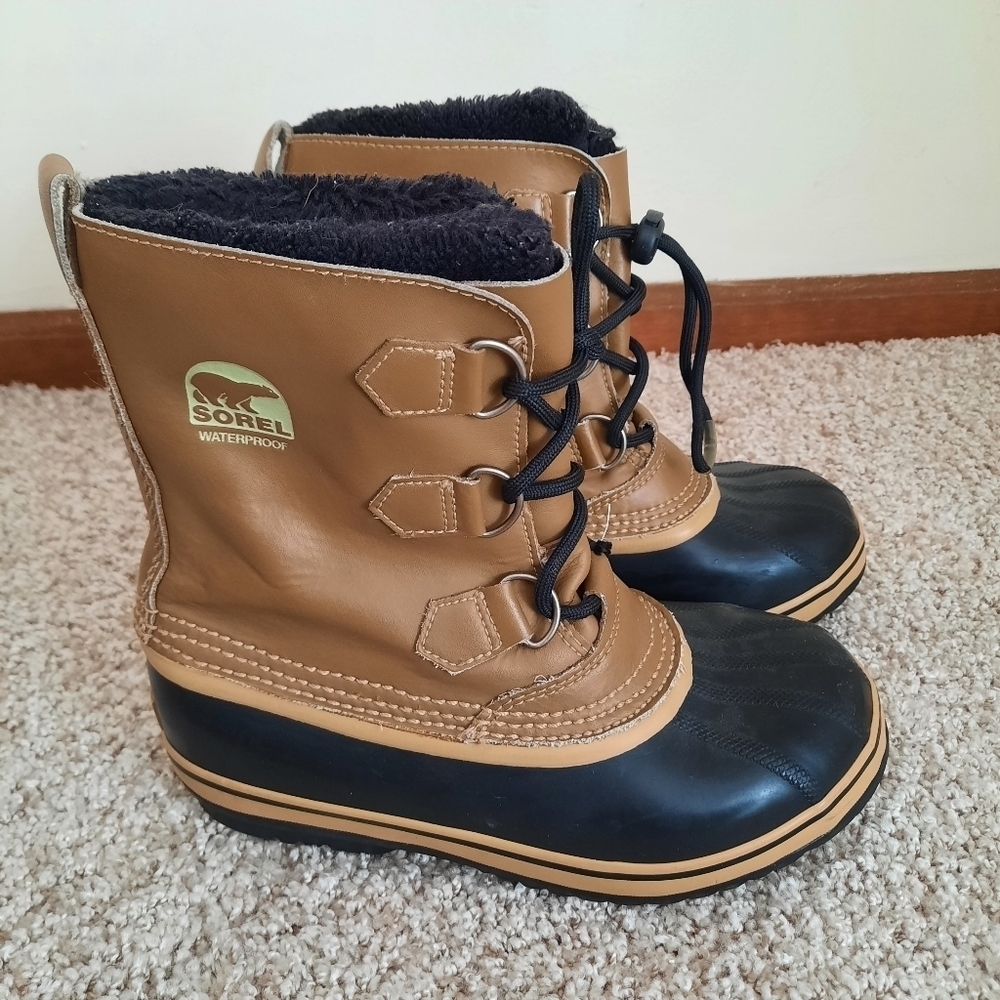 Sorel Tan Leather Waterproof Winter Snow Boots With Liners NY1443-259 Size 5 - Picture 3 of 13